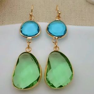 Simple golden olivestone  pendant earrings